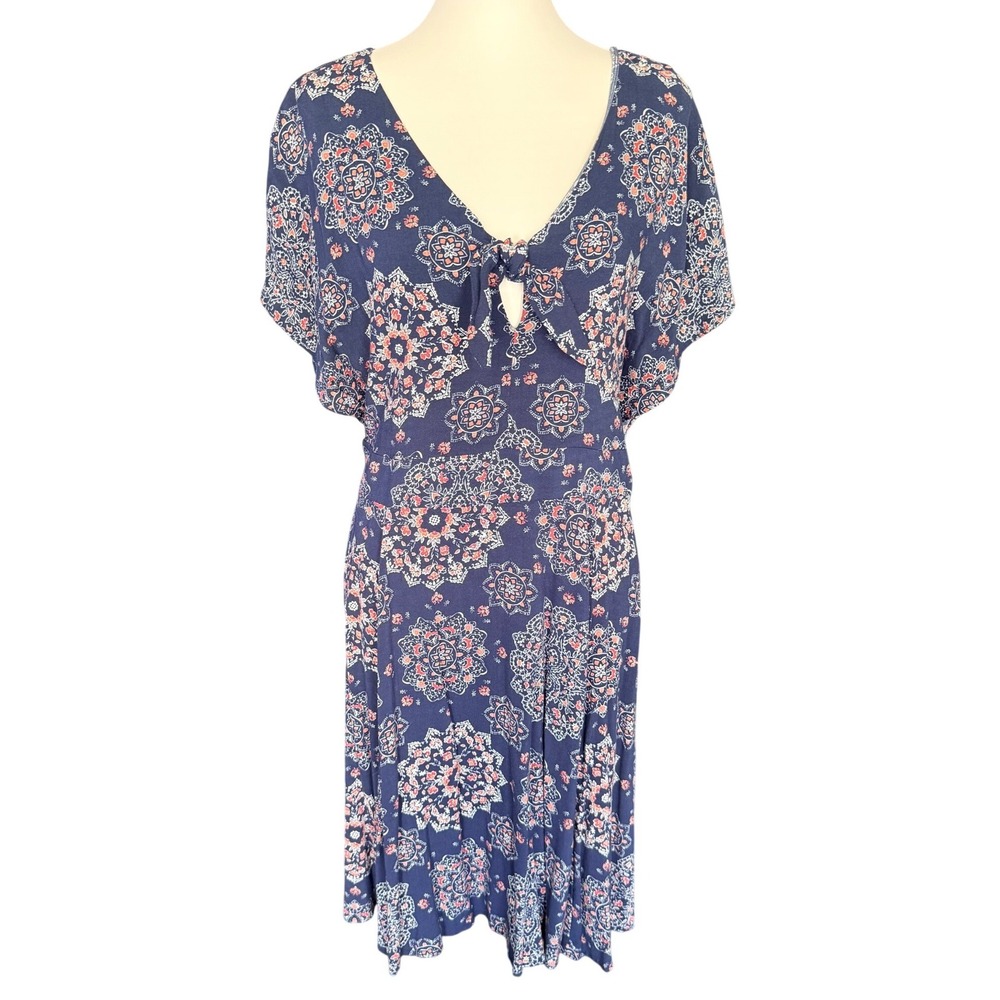 Torrid Navy Blue Medallion Print Tie Front Smocked Midi Dress Plus Size 2 2X